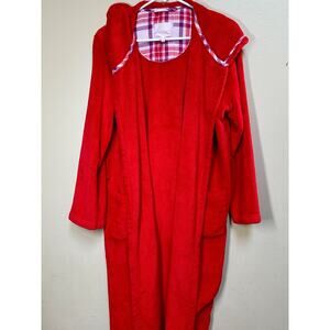 Victoria Secret Plush Red Hooded Everyday Robe Medium (belt missing)